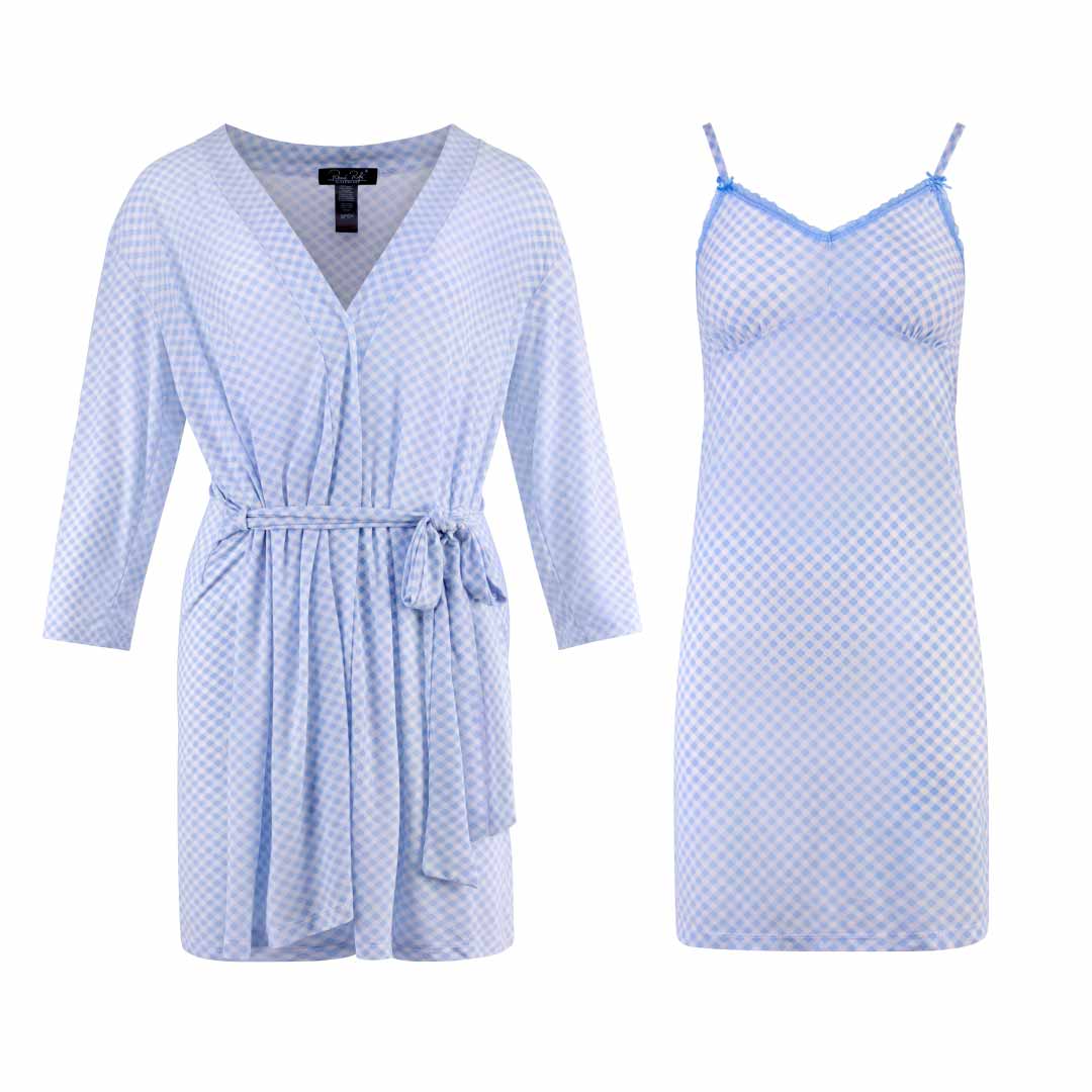 René Rofé Robe and Chemise Set in Blue Gingham print