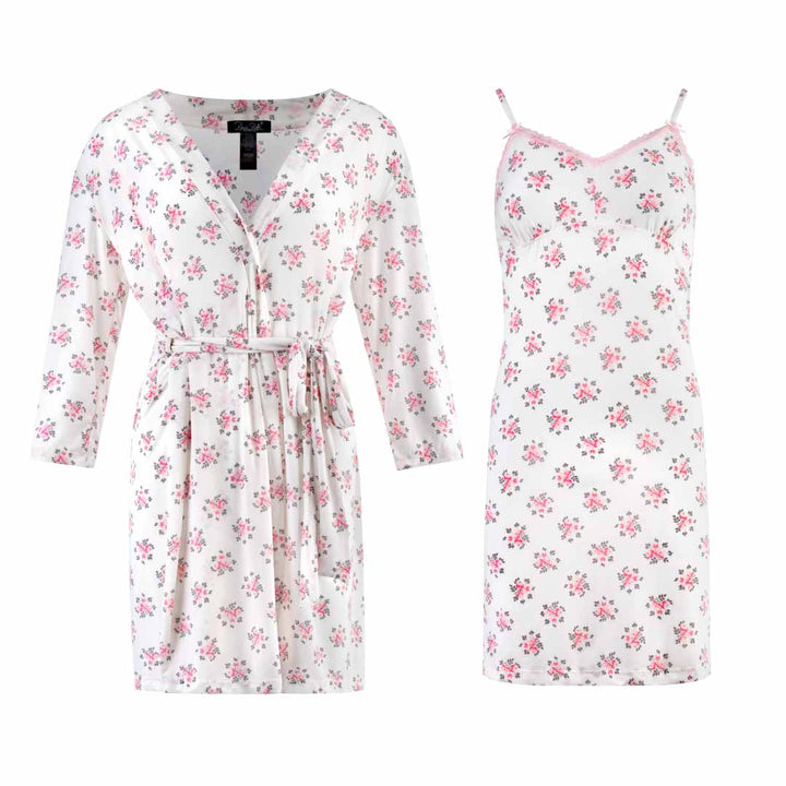 René Rofé Robe and Chemise Set in Carnation Pink print