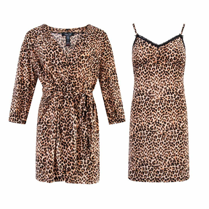 René Rofé 2 Pack Robe & Chemise Sleep Set in Cheetah Print