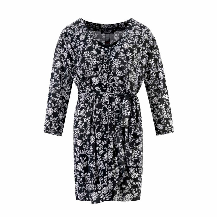 Floral Black and White print robe and chemise as a part of the René Rofé 2 Pack Robe & Chemise Sleep Set