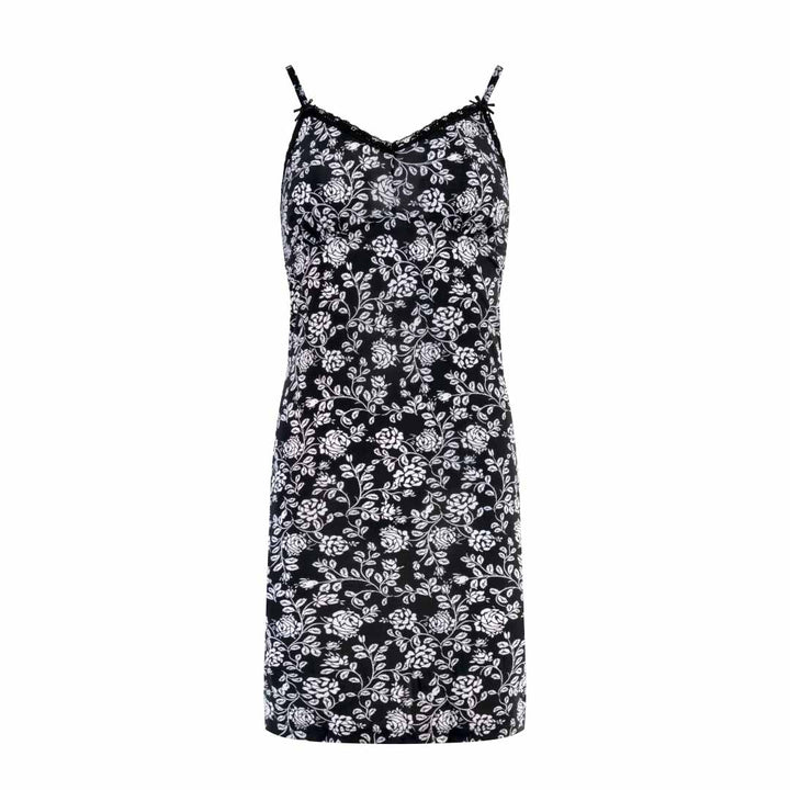 Floral Black and White print chemise as a part of the René Rofé 2 Pack Robe & Chemise Sleep Set