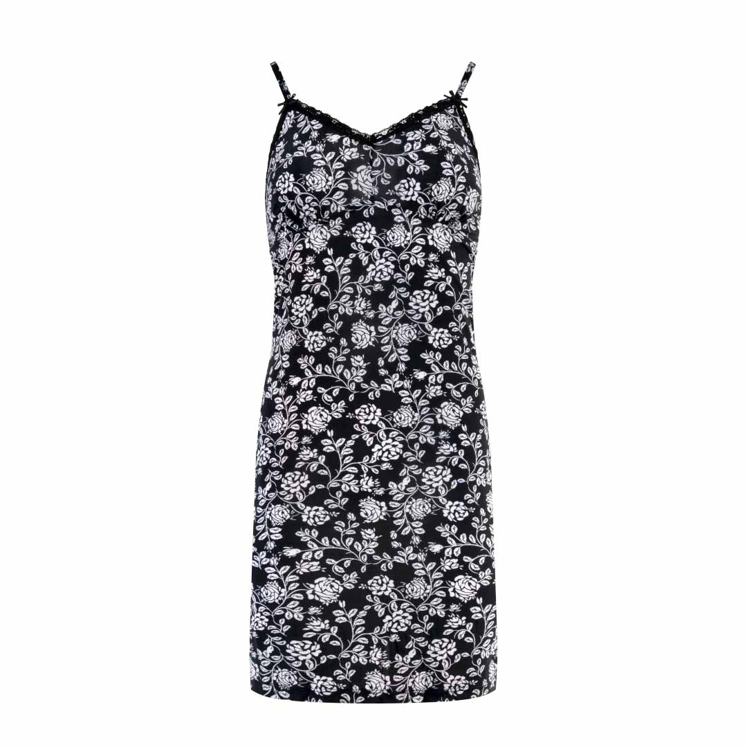 Floral Black and White print chemise as a part of the René Rofé 2 Pack Robe & Chemise Sleep Set