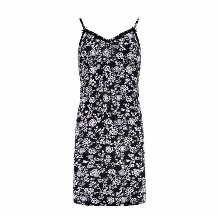 Floral Black and White print chemise as a part of the René Rofé 2 Pack Robe & Chemise Sleep Set