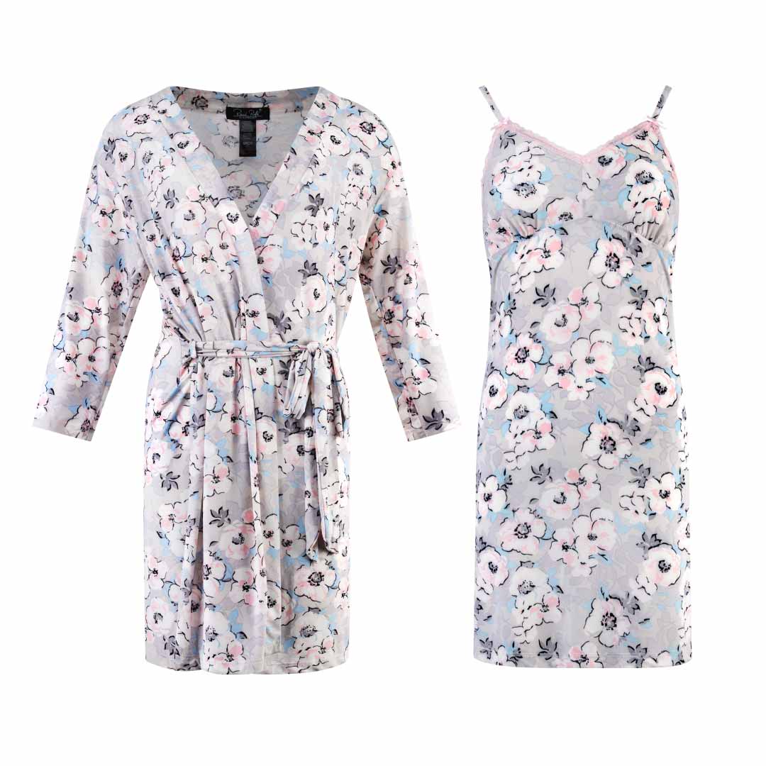 René Rofé Robe and Chemise Set in Floral Ink Print