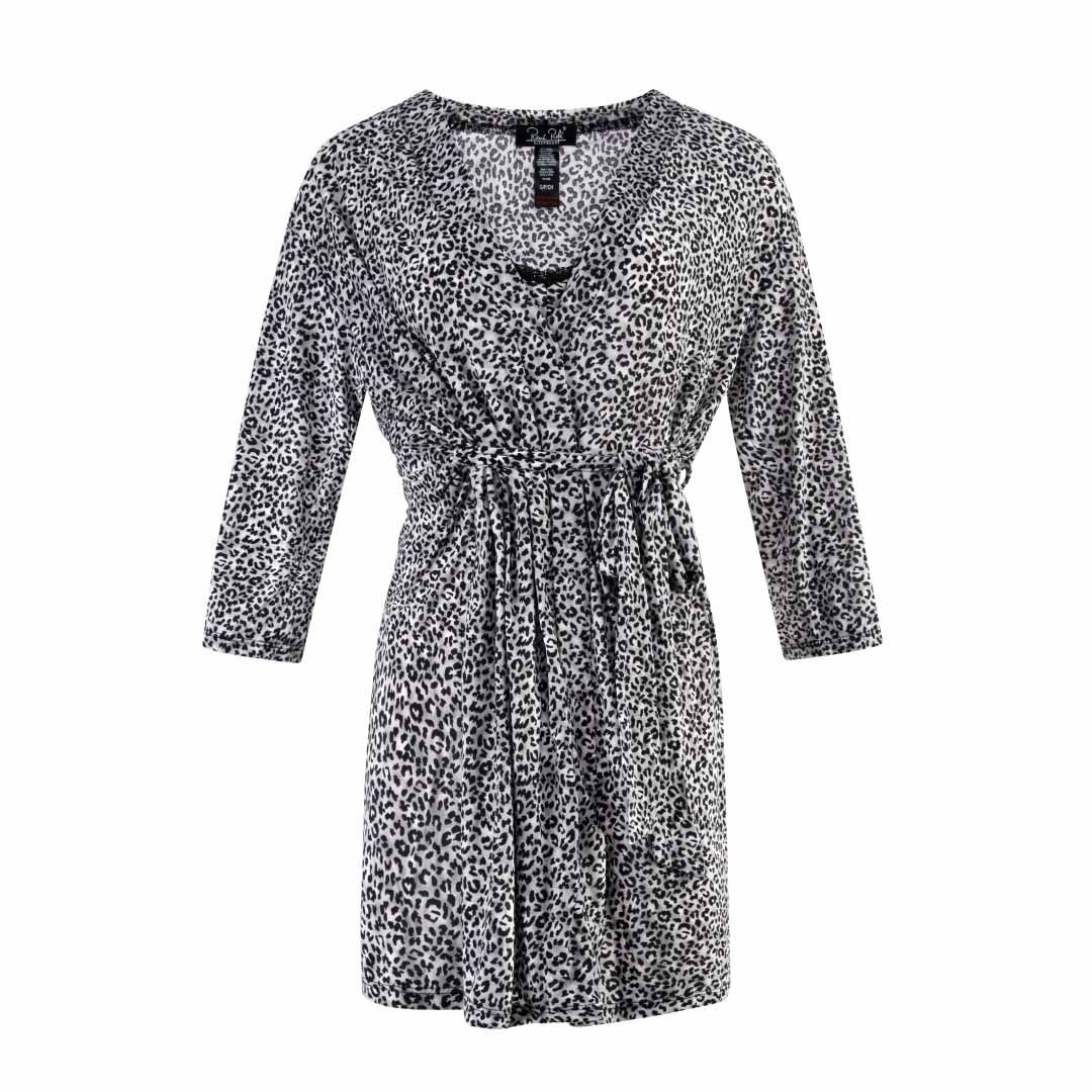 Leopard print robe and chemise as a part of the René Rofé 2 Pack Robe & Chemise Sleep Set