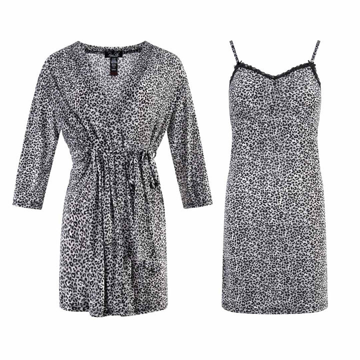 René Rofé 2 Pack Robe & Chemise Sleep Set in Leopard Print