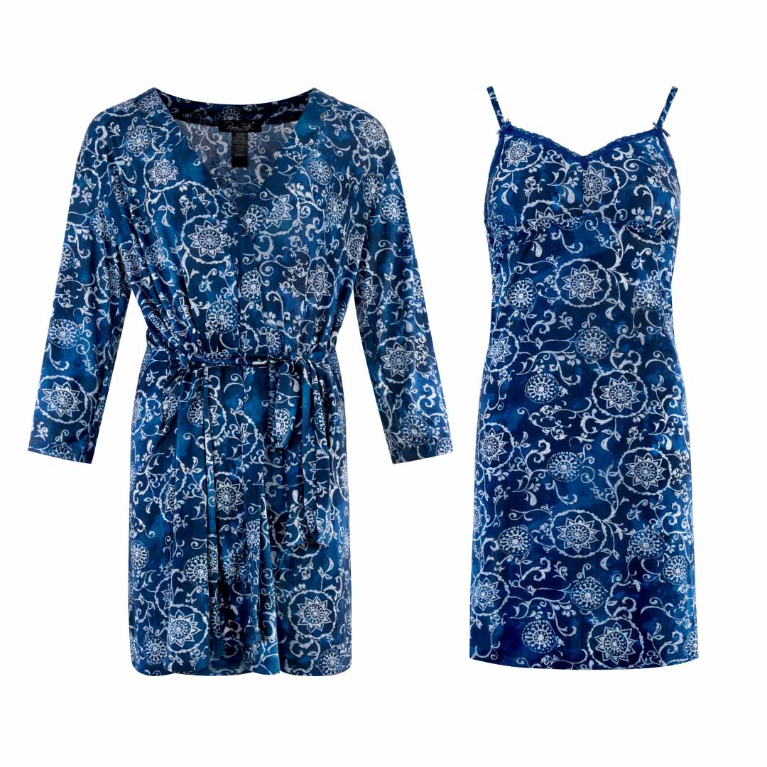René Rofé Robe and Chemise Set in Moroccan Blue print
