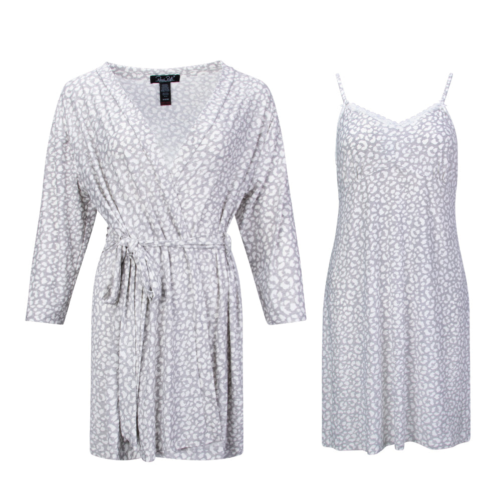 René Rofé 2 Pack Robe & Chemise Sleep Set in White print