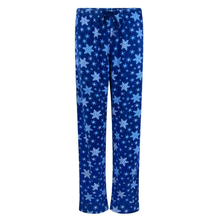 Blue Snow Flakes Print Pants as a part of the René Rofé Women's Microfleece Button-Up Pajama Gift Set with Notch Collar set