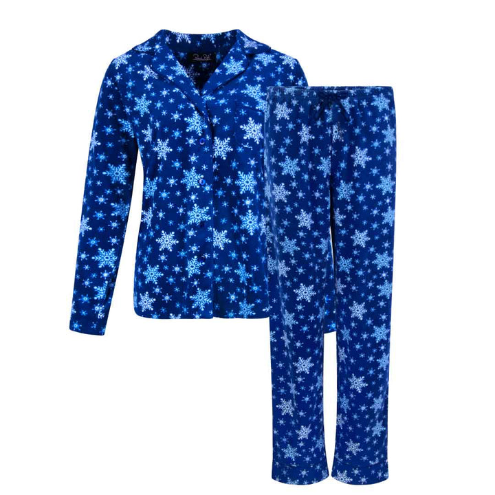 René Rofé Womens Microfleece Button Up Pajama Gift Set With Notch Collar