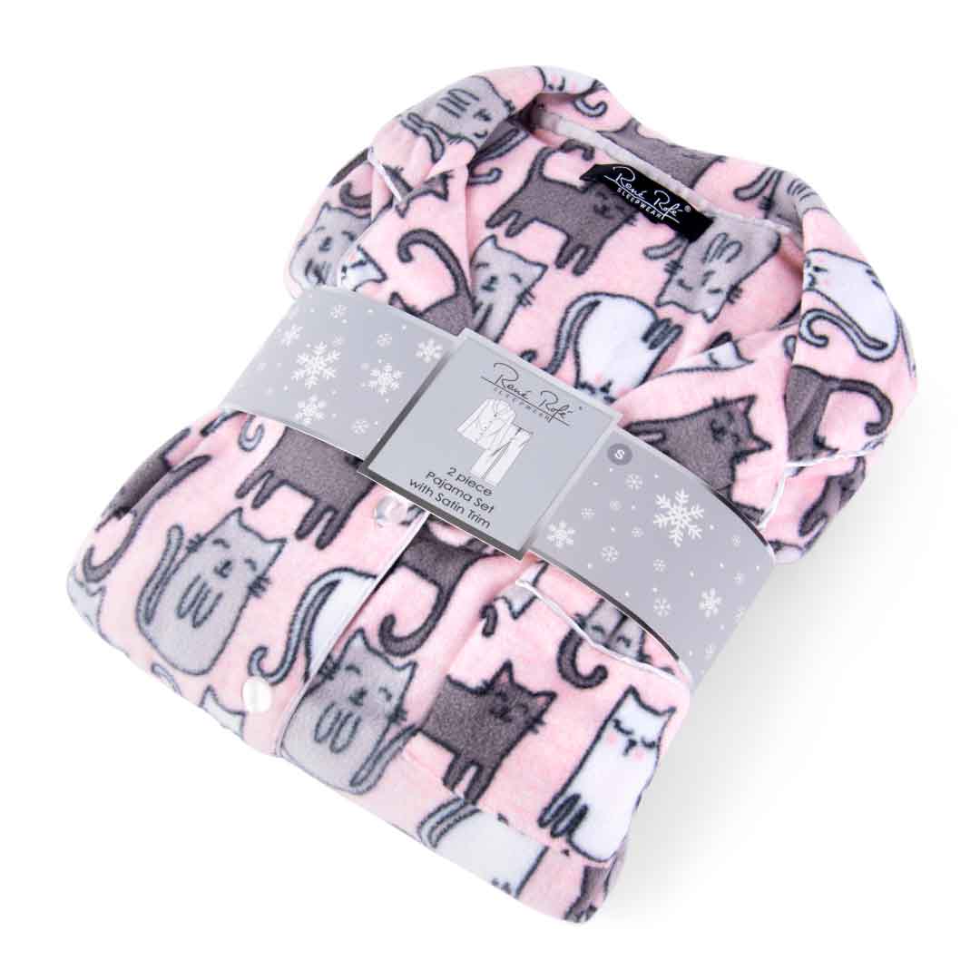 René Rofé Womens Microfleece Button Up Pajama Gift Set With Notch Collar