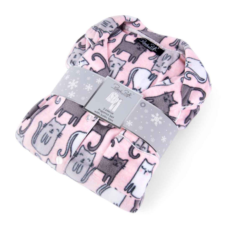 René Rofé Womens Microfleece Button Up Pajama Gift Set With Notch Collar