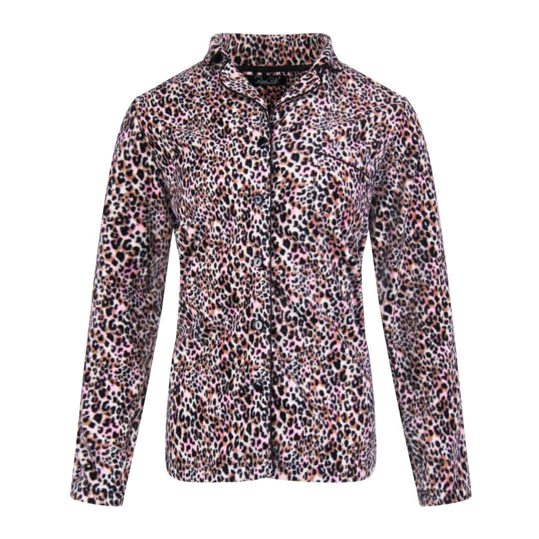 Leopard Print Top as a part of the René Rofé Women's Microfleece Button-Up Pajama Gift Set with Notch Collar set