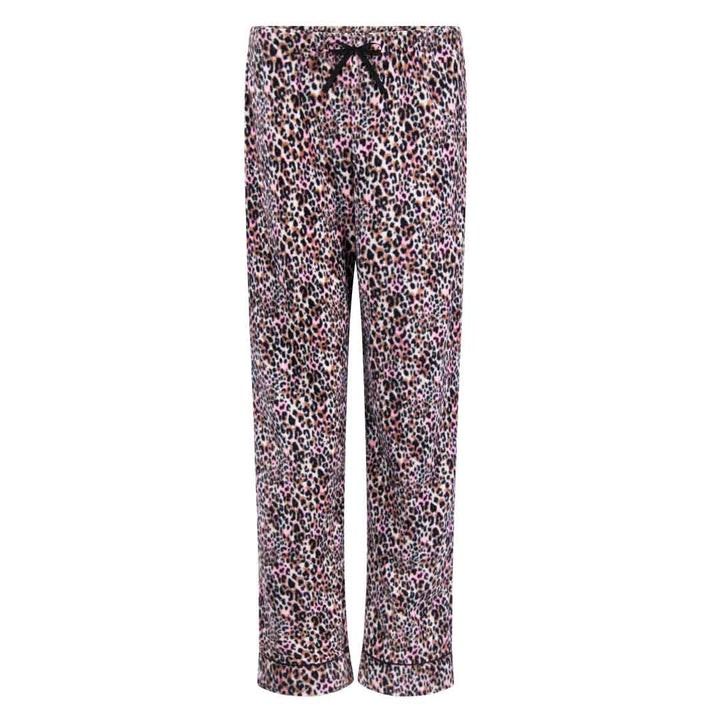 Leopard Print Pants as a part of the René Rofé Women's Microfleece Button-Up Pajama Gift Set with Notch Collar set