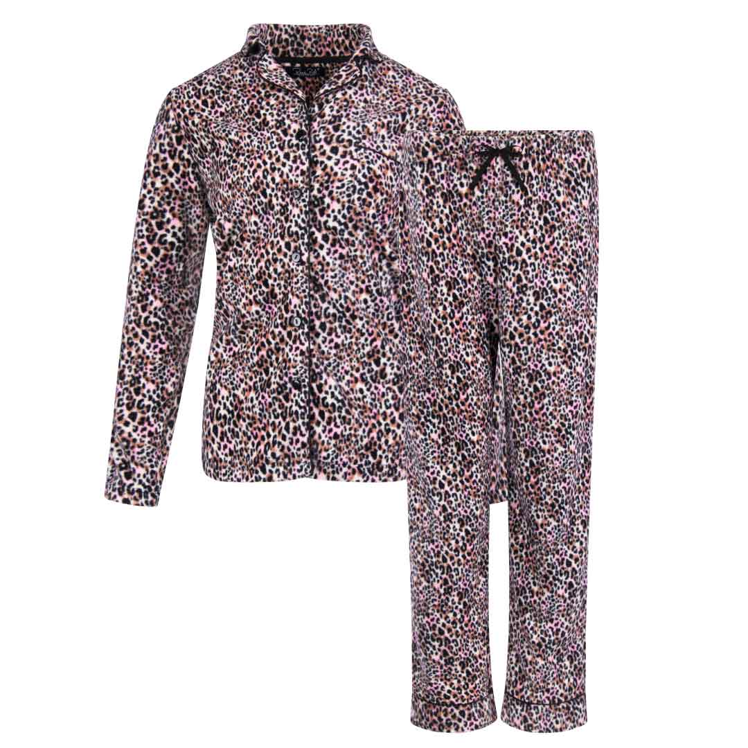 René Rofé Womens Microfleece Button Up Pajama Gift Set With Notch Collar