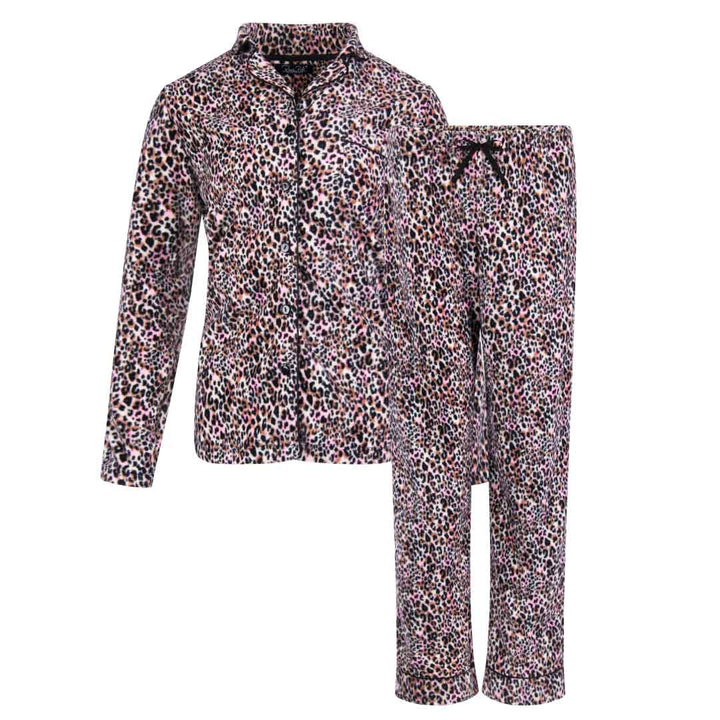 René Rofé Womens Microfleece Button Up Pajama Gift Set With Notch Collar