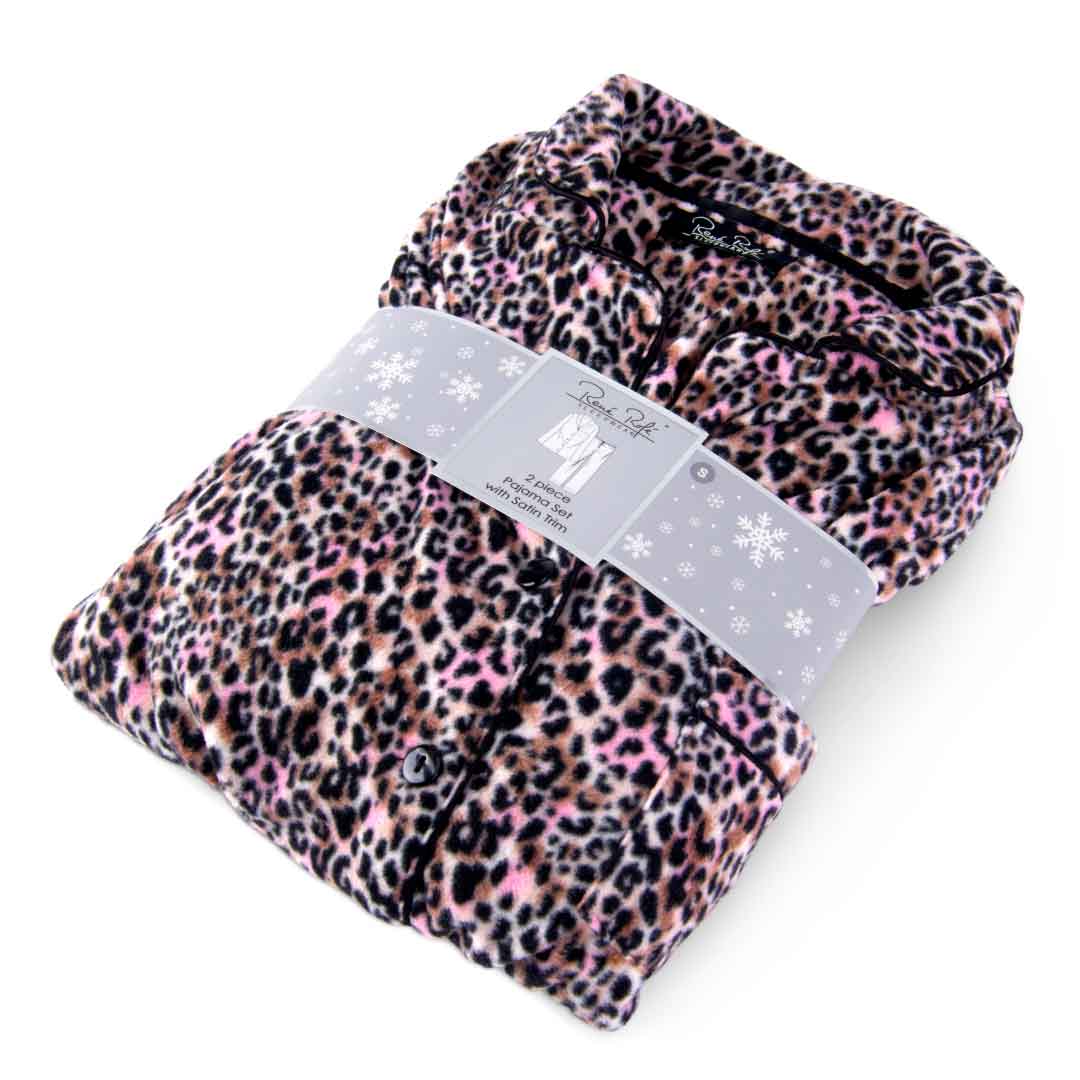 René Rofé Womens Microfleece Button Up Pajama Gift Set With Notch Collar