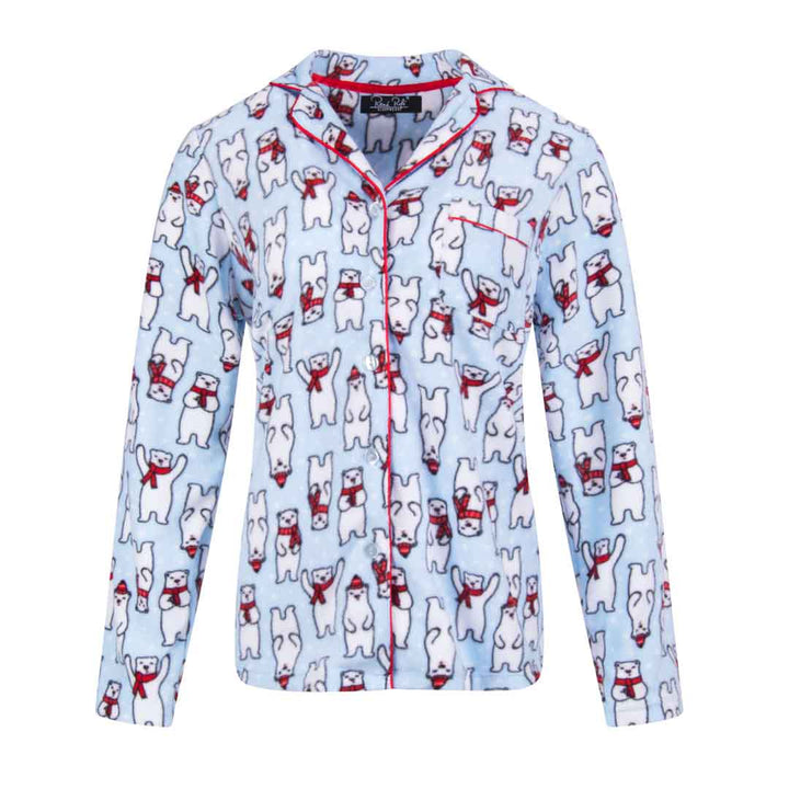 René Rofé Womens Microfleece Button Up Pajama Gift Set With Notch Collar