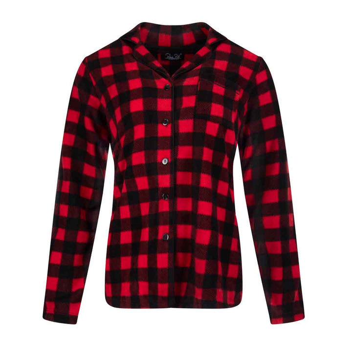 Red and Black Checkered Print Top as a part of the René Rofé Women's Microfleece Button-Up Pajama Gift Set with Notch Collar set