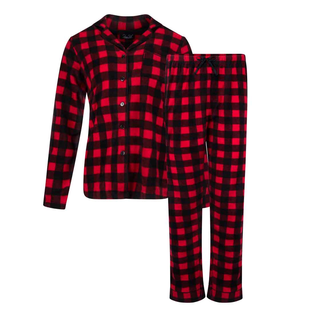 René Rofé Womens Microfleece Button Up Pajama Gift Set With Notch Collar