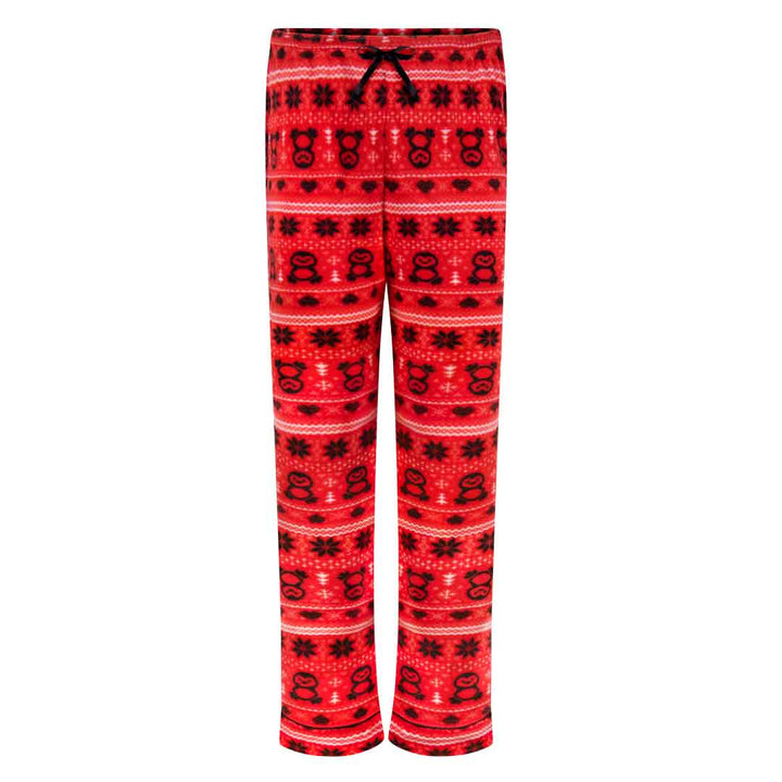 Red Penguins Print Pants as a part of the René Rofé Women's Microfleece Button-Up Pajama Gift Set with Notch Collar set