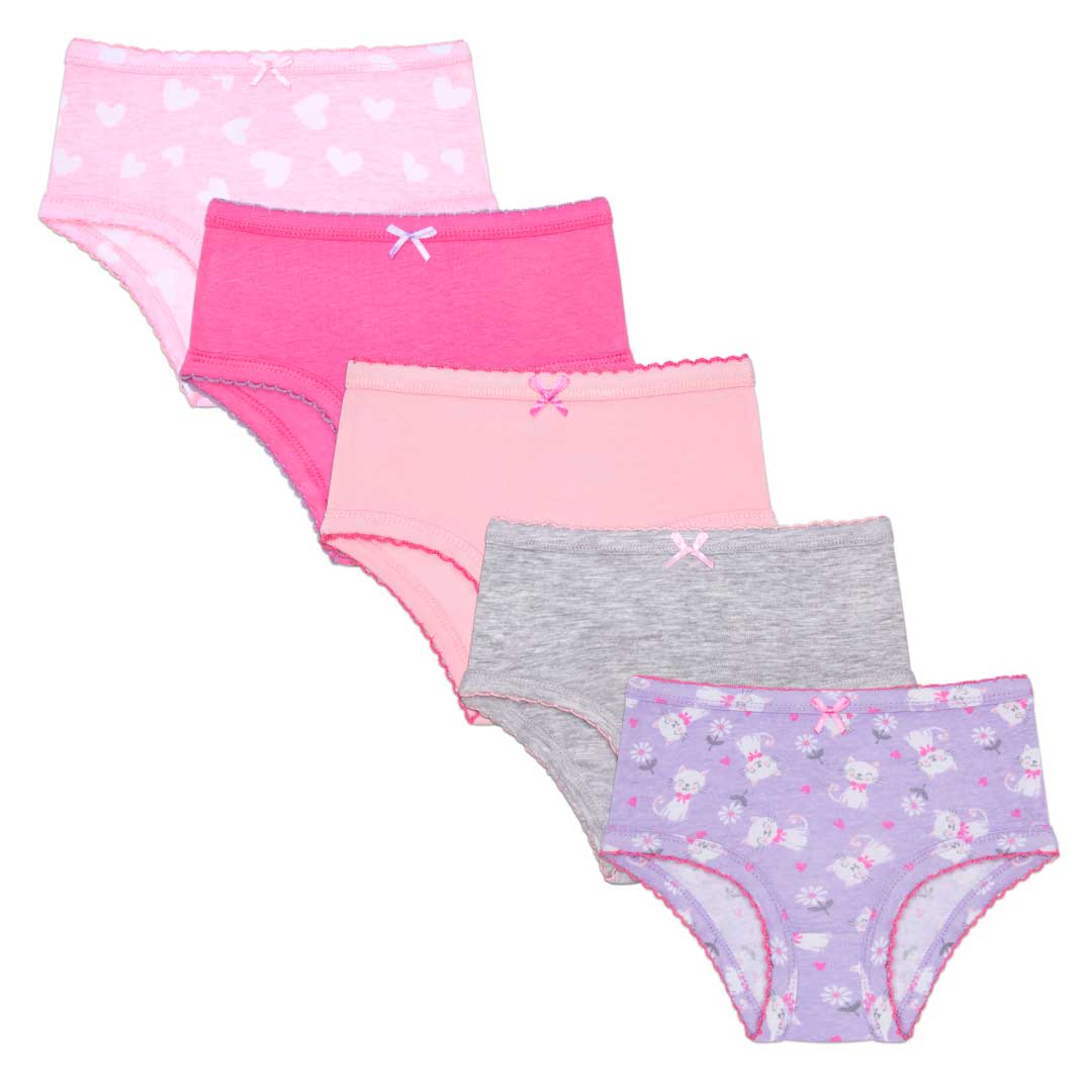 René Rofé Cotton Spandex Briefs (Toddler Girls) - 5 Pack in cats and hearts  pattern