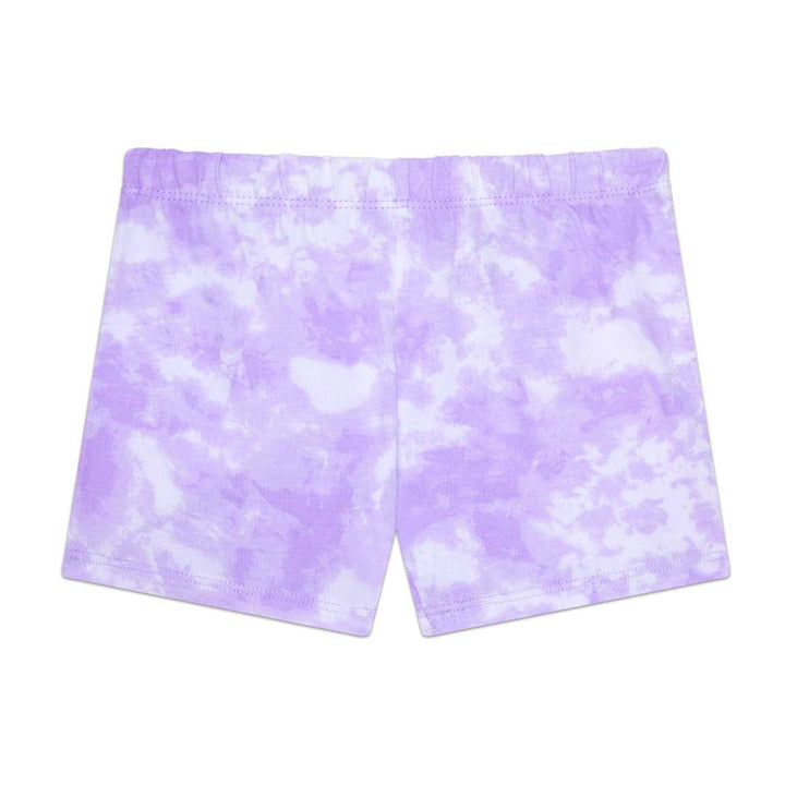 René Rofé Cotton Spandex Girl's Play Shorts - 4 Pack in Pink and Purple Tie-dye with Black and Grey pattern