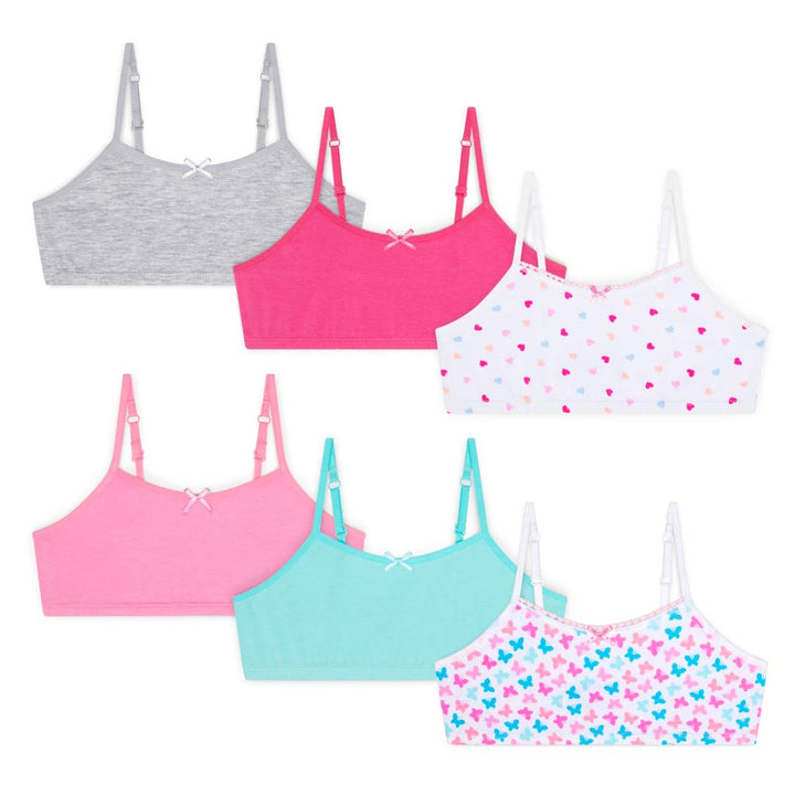 René Rofé Cotton Spandex Training Bras (6 Pack) in Butterflies and hearts pattern