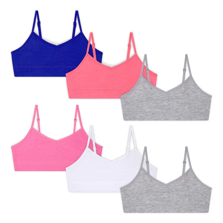 René Rofé Cotton Spandex Unpadded Training Bras - 6 Pack in Blue Tie-dye with Nude, White, Pink and Grey pattern