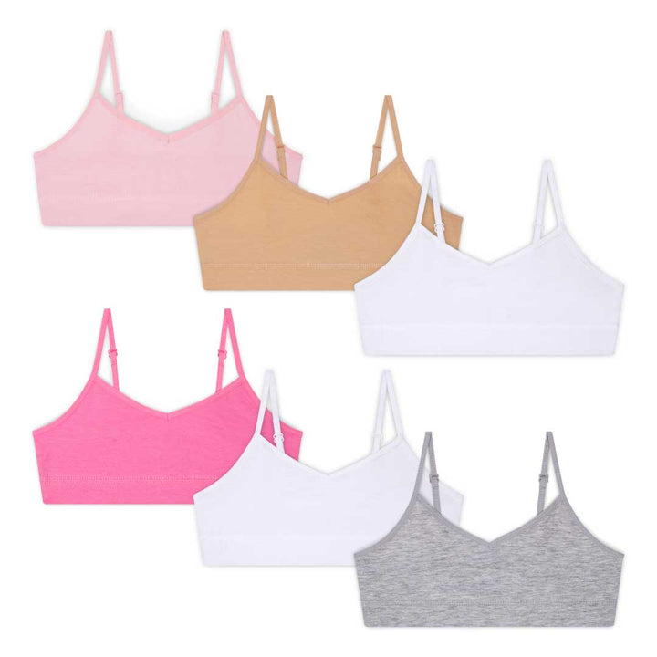 René Rofé Cotton Spandex Unpadded Training Bras - 6 Pack in Blue Tie-dye with Navy, Pink, Grey and White pattern