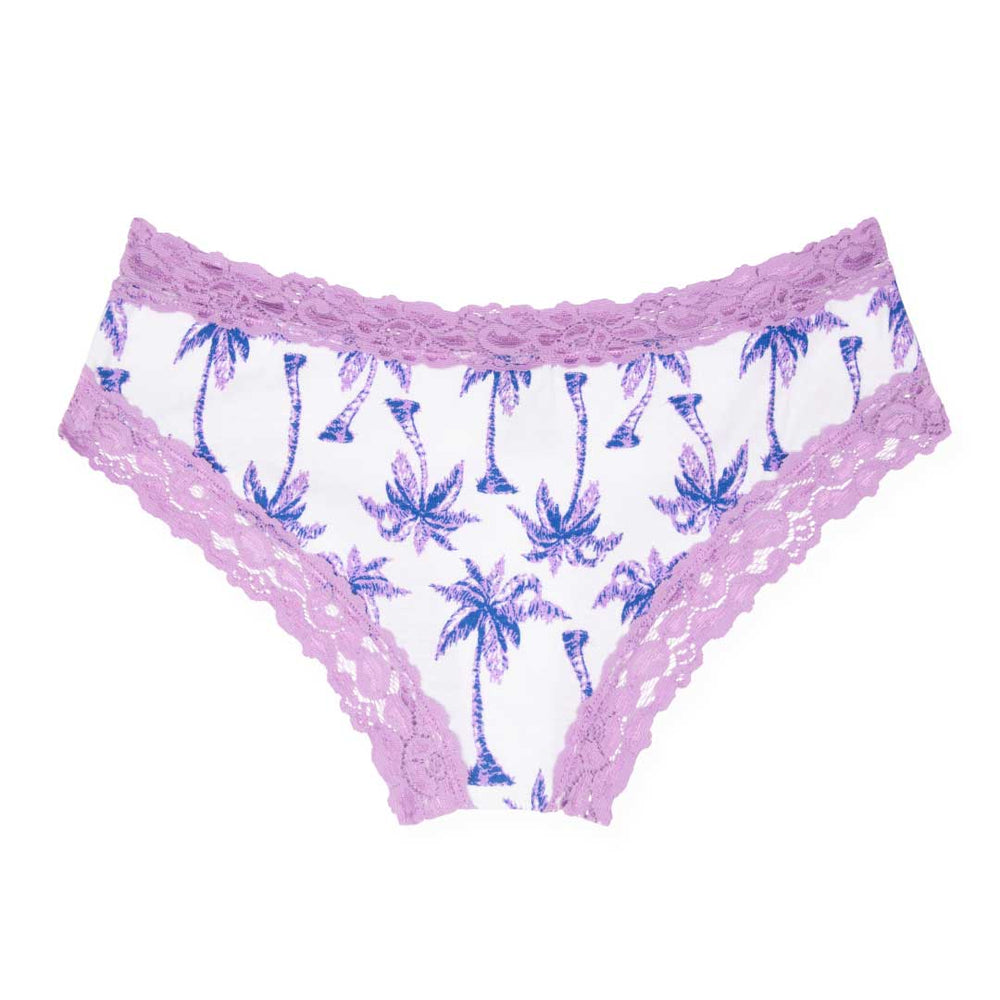 René Rofé Cotton with Lace Hipster in Purple Palm Tree Print