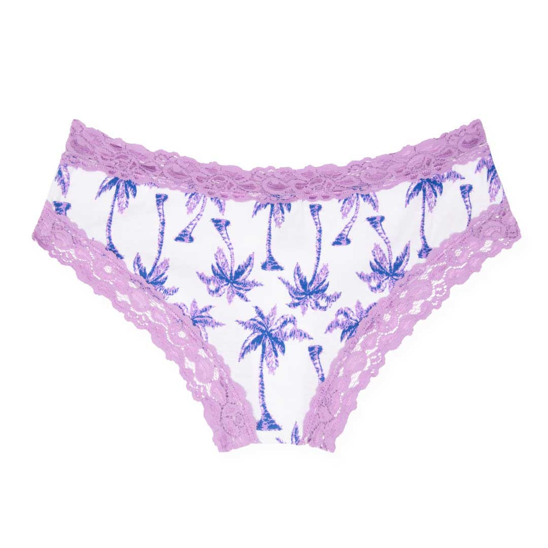 René Rofé Cotton with Lace Hipster in Purple Palm Tree Print
