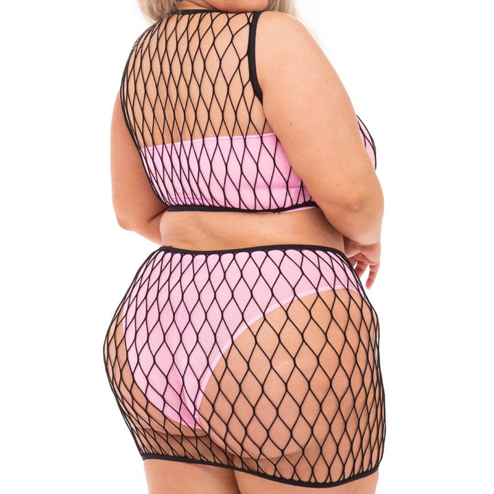 Close up back view of the size x René Rofé Crave You 4-Piece Bandeau Set in Pink