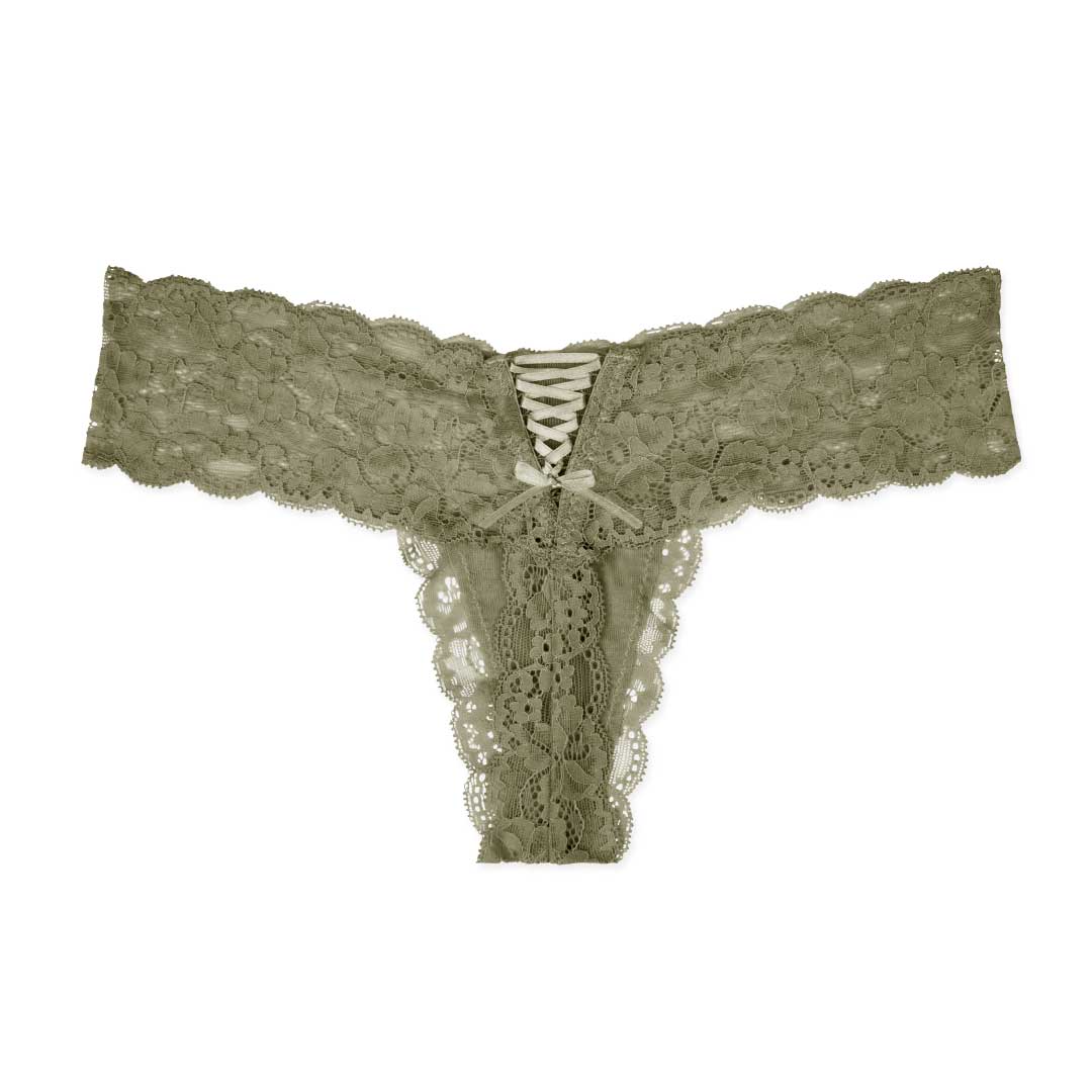 René Rofé Cross with You Lace Thong in Olive Green