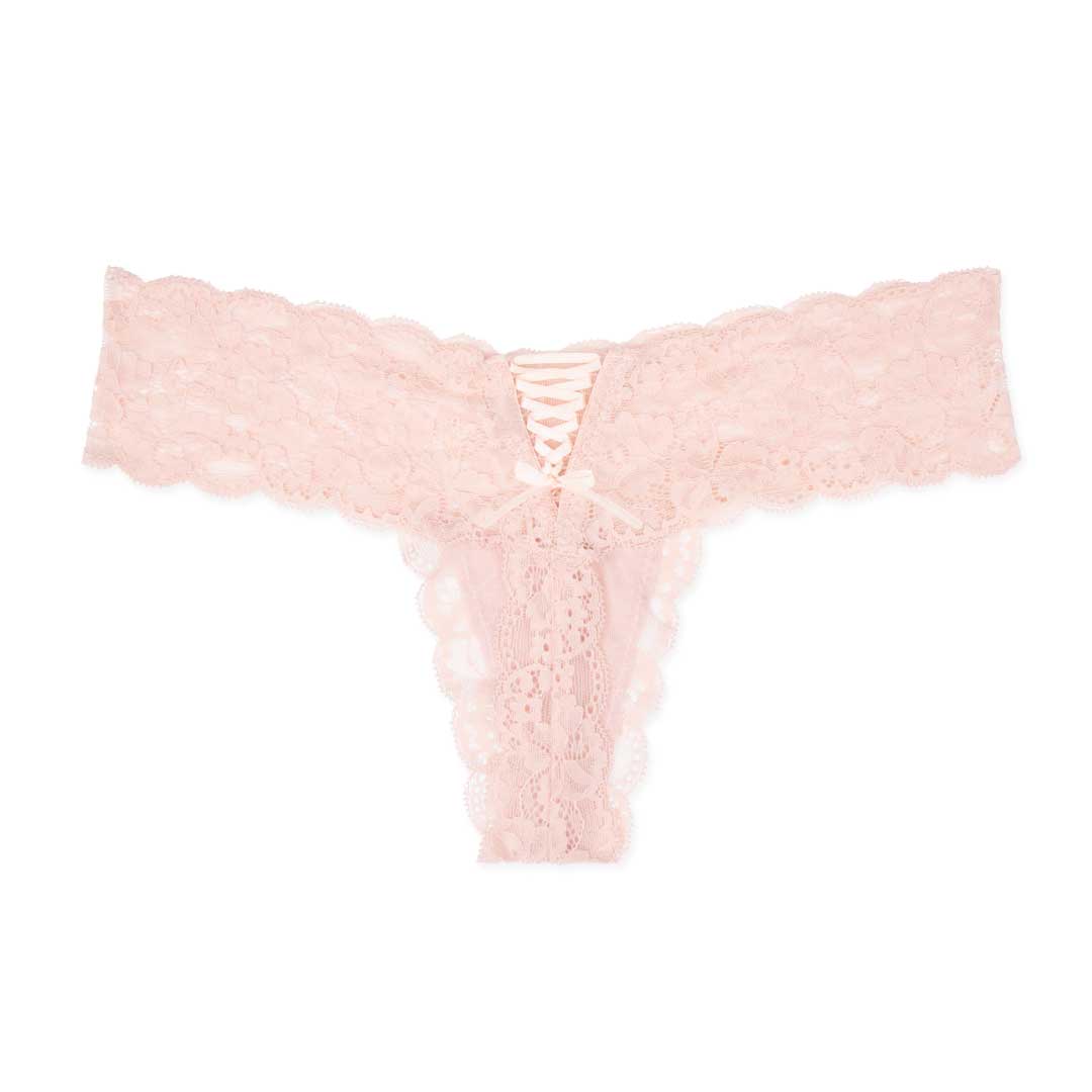 René Rofé Cross with You Lace Thong in Salmon color