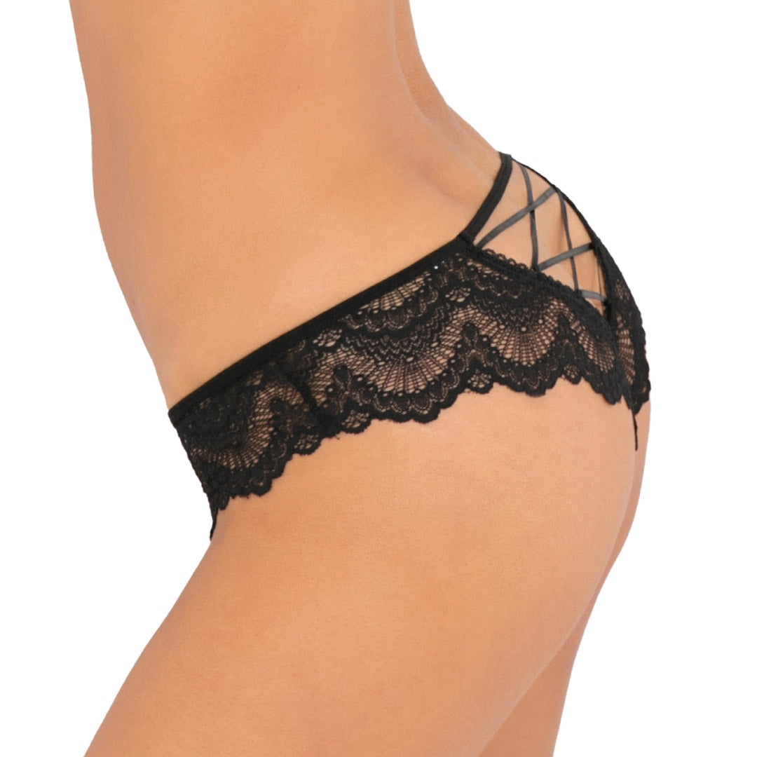 René Rofé Crotchless Lace Crisscross Back Panty