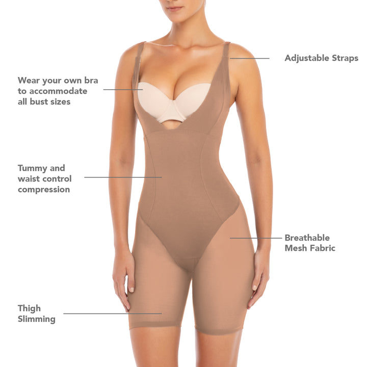 René Rofé Open Bust Shapewear Bodysuit Beige