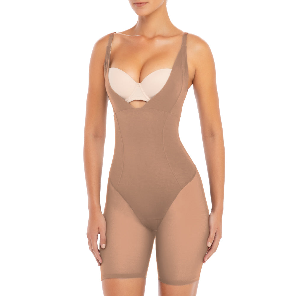 René Rofé Open Bust Shapewear Bodysuit Beige