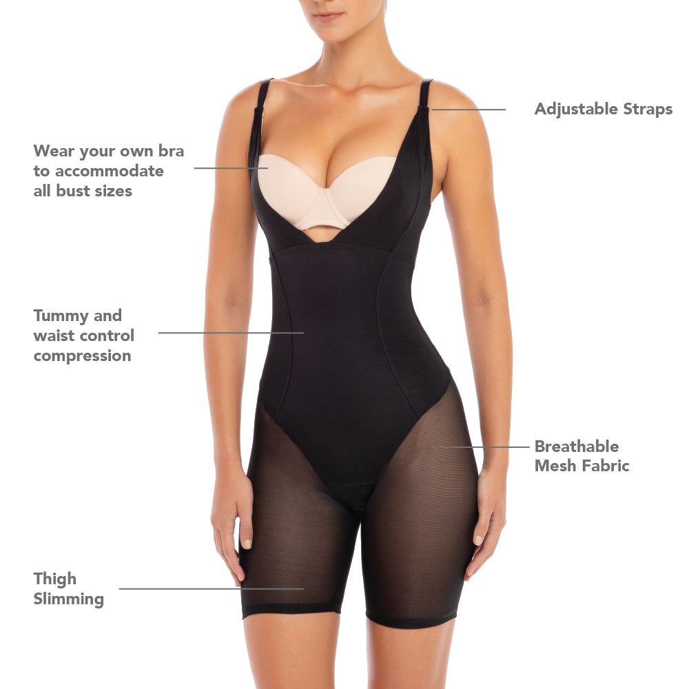 René Rofé Open Bust Shapewear Bodysuit Black