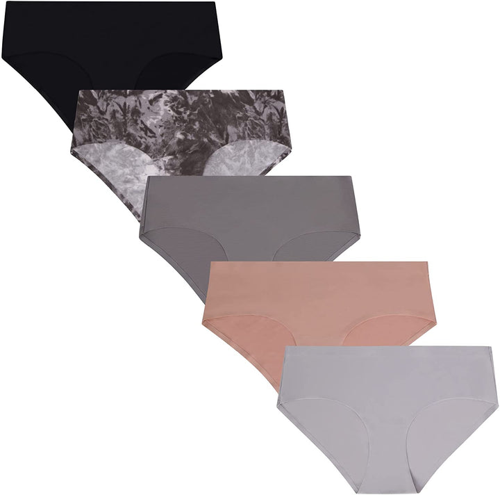 Shop the René Rofé 5 Pack No Show Hipster Panties Set in Black, Black Marble, Dark Grey, Brown and Grey Color