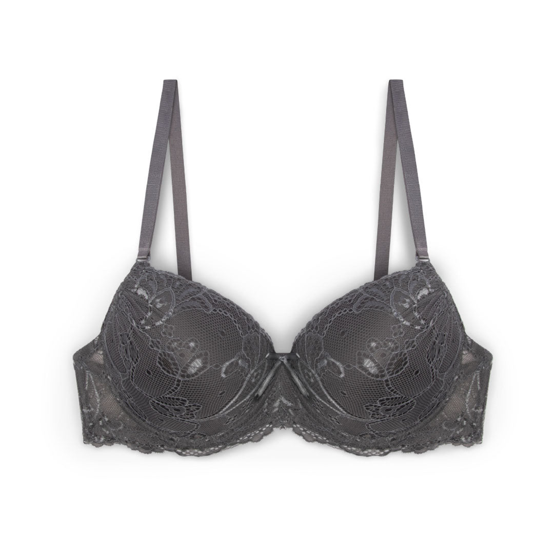 Rene Rofe Women's Pushup Bra with Bows and Lace Embellishment, Black