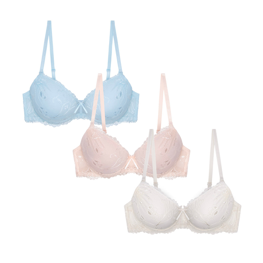 René Rofé Floral Lace Double Push Up Bra 3 Pack