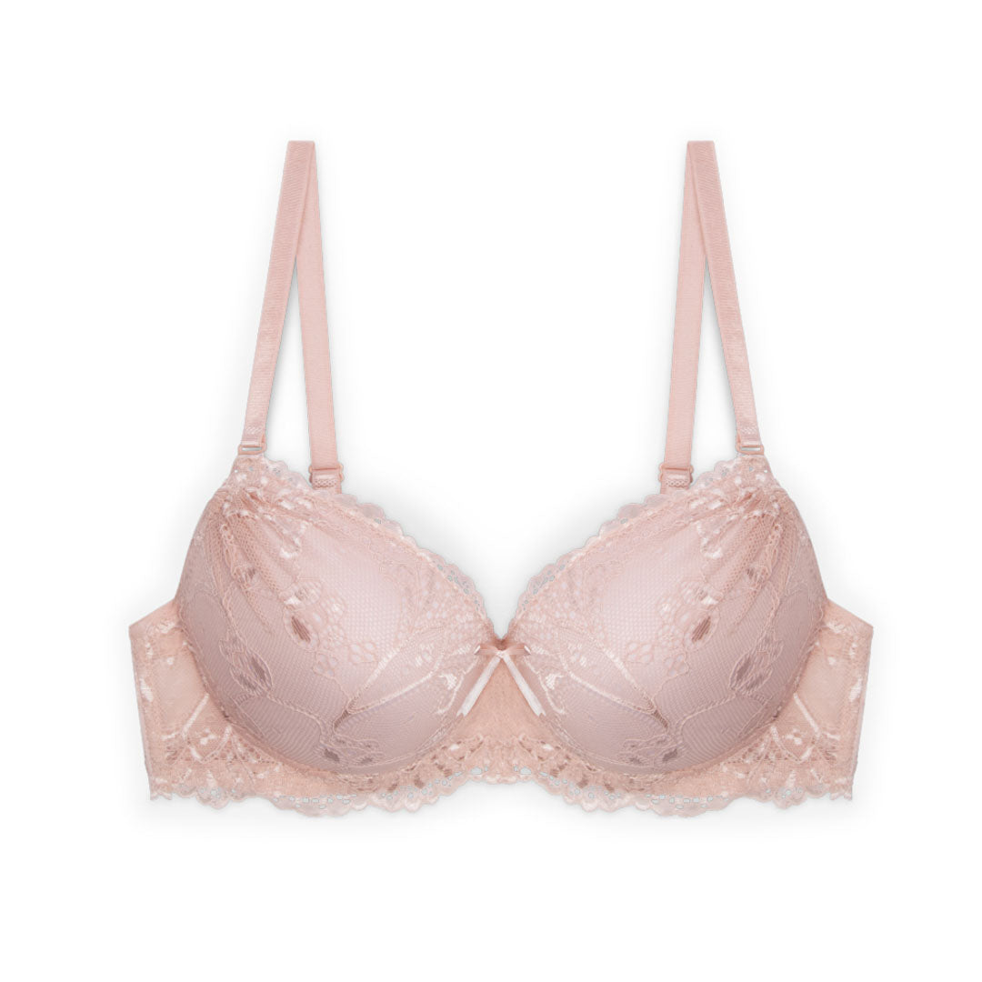 René Rofé Floral Lace Double Push Up Bra - 3 Pack with Pink, Beige and White bras