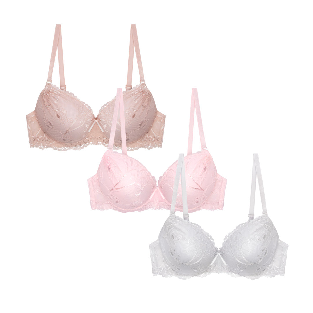René Rofé Floral Lace Double Push Up Bra 3 Pack