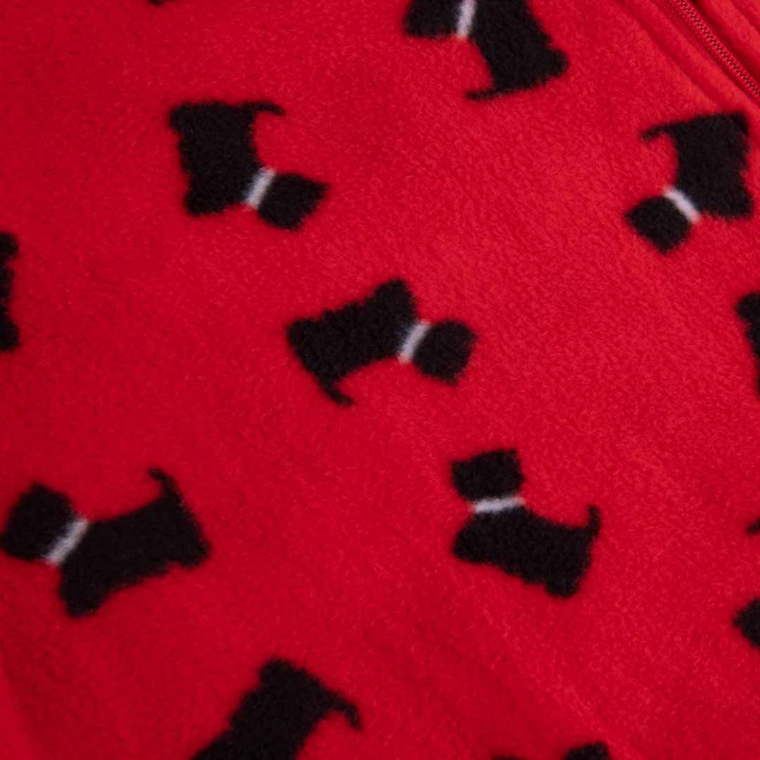 René Rofé Adult Fleece Footed Onesie in Red and Black Dogs Pattern