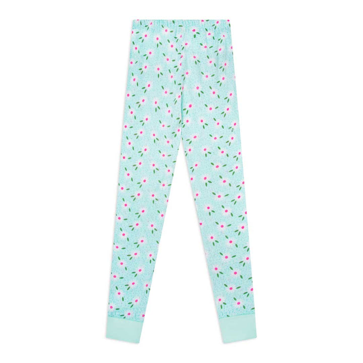 Green Flowers patterned as a part of the René Rofé Girls Cotton Snug Fit Pajama Pant and Short Set