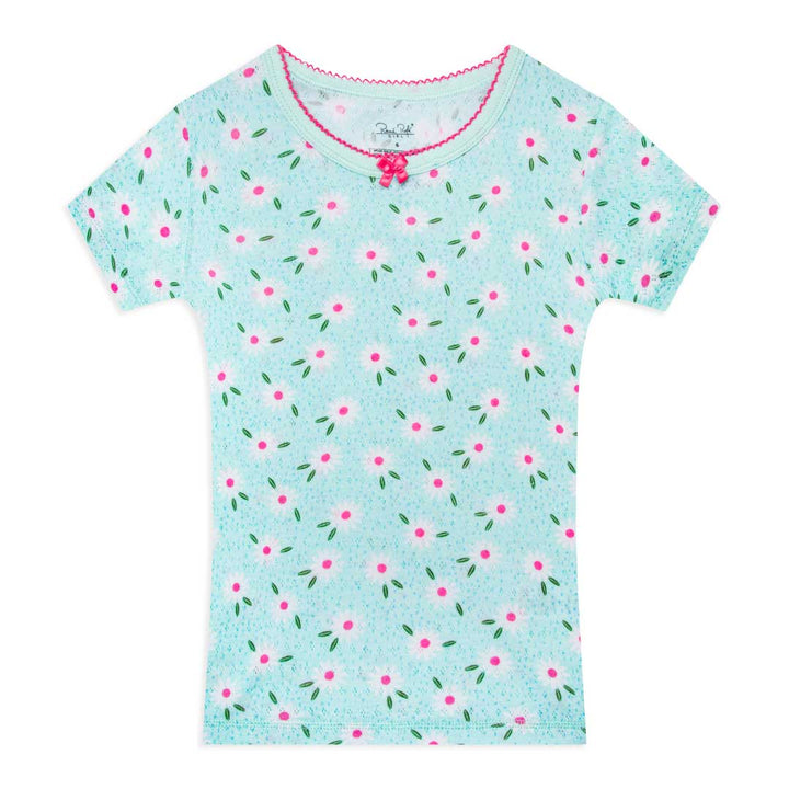 Green Flowers t-shirt as a part of the René Rofé Girls Cotton Snug Fit Pajama Pant and Short Set