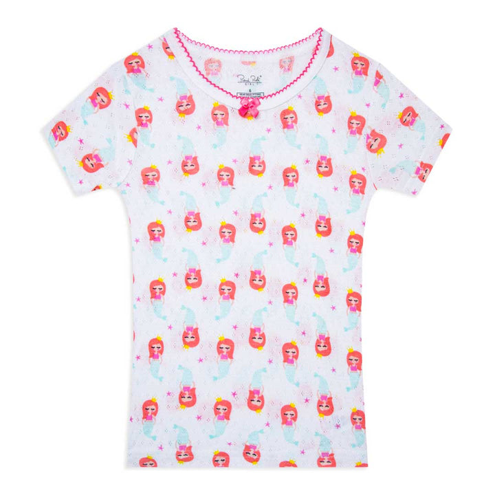 Mermaids patterned t-shirt as a part of the René Rofé Girls Cotton Snug Fit Pajama Pant and Short Set