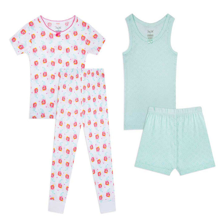Shop the René Rofé Girls Cotton Snug Fit Pajama Pant and Short Set in Mermaids and Hearts pattern