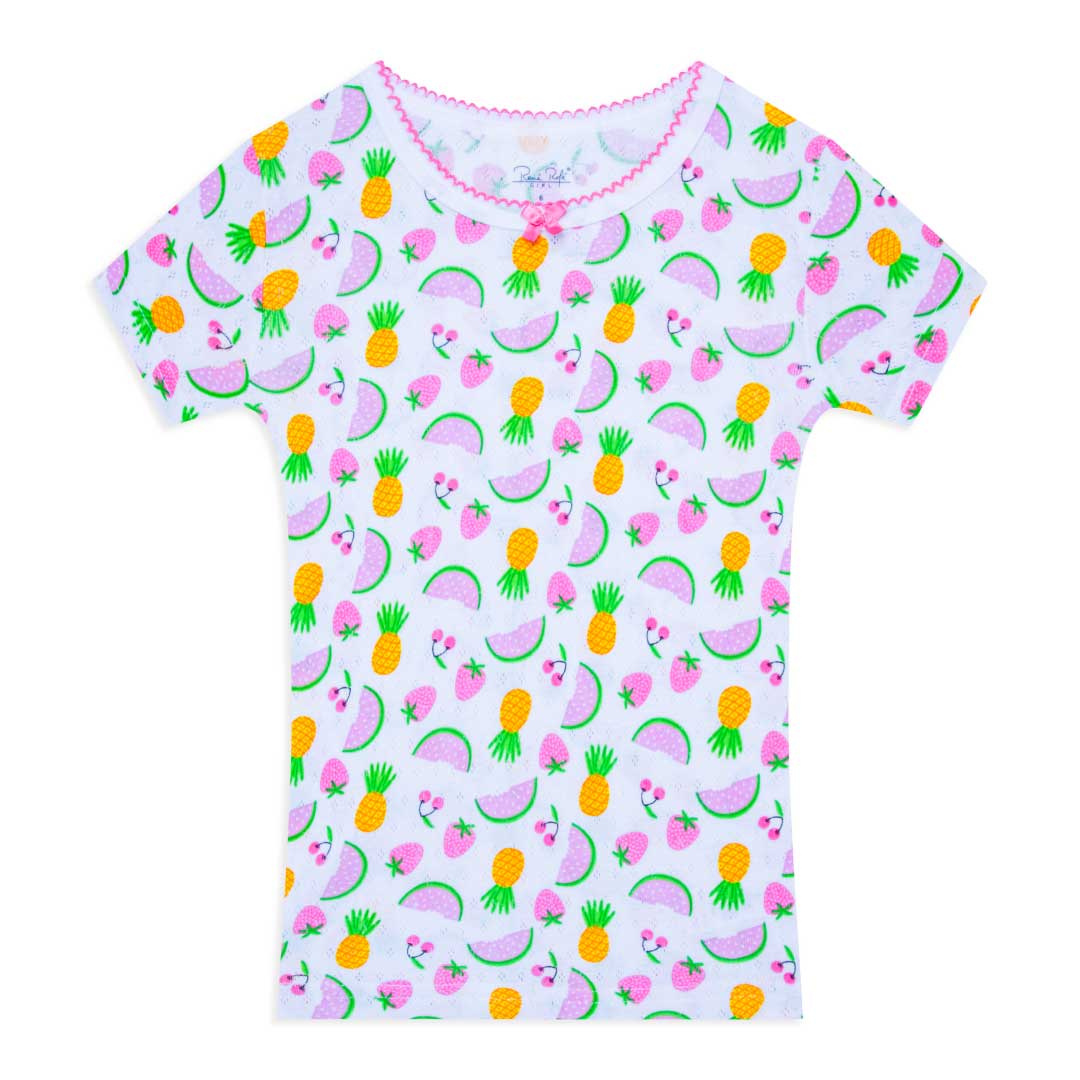 Pineapple patterned t-shirt as a part of the René Rofé Girls Cotton Snug Fit Pajama Pant and Short Set